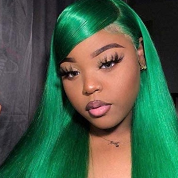 22” Green Long Straight Lace Front Wig